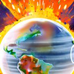An AI-generated image of the earth enveloped in an explosion.