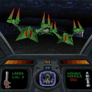 Two green robots attack the player