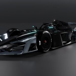 A rendering of a Formula E Gen4 car