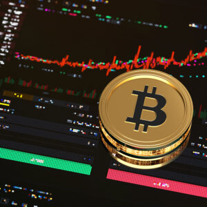 gold bitcoin symbol on top of stock market images