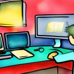 AI-generated image of a kid using a computer.