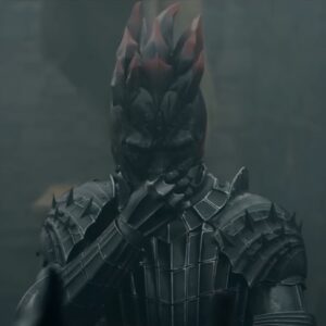 knight in black armor looking ominous