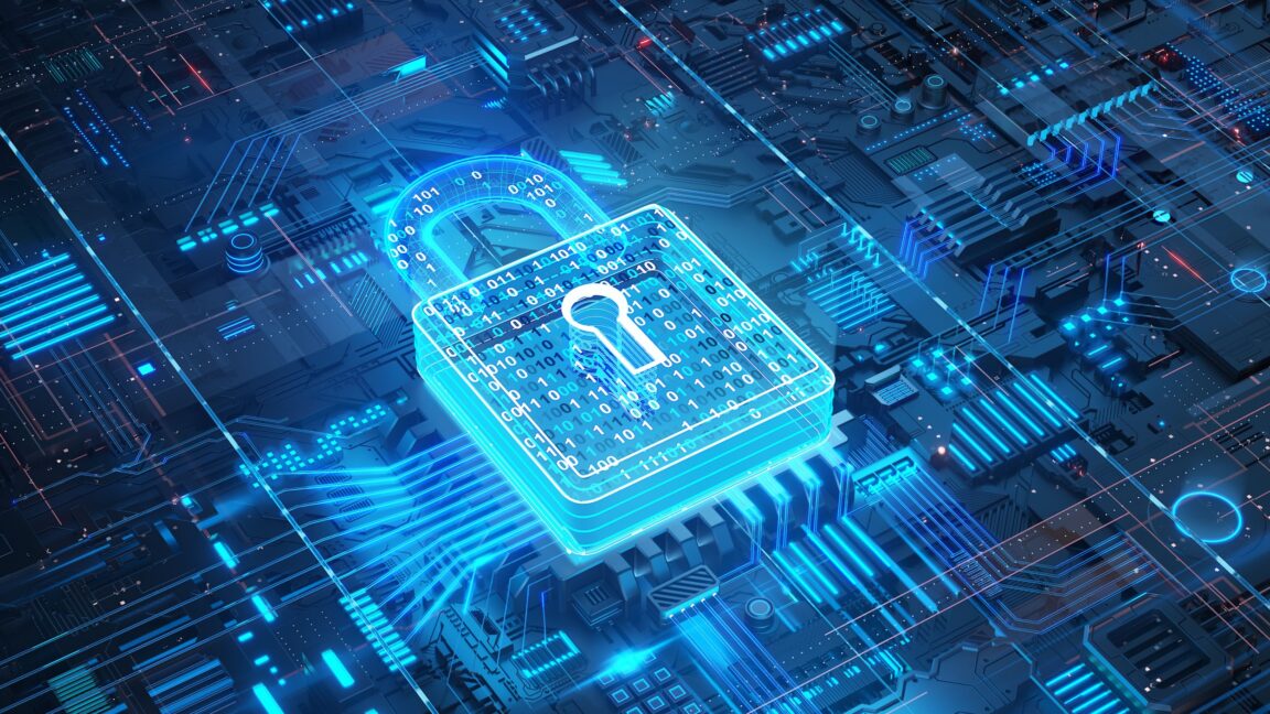 Illustration of a padlock on a circuit board