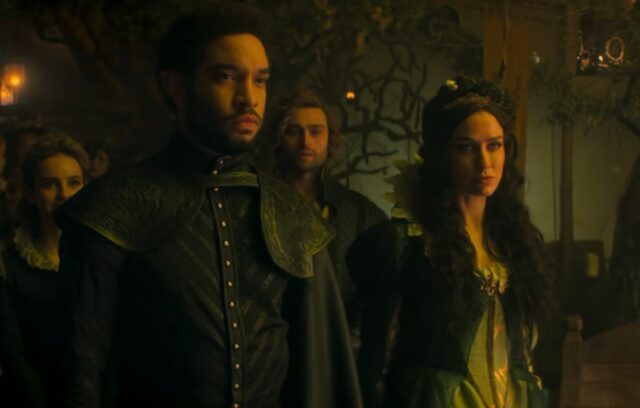 Auberon (Royce Pierreson) and Titania (Ruta Gedmintas), rulers of Faerie, accept the Dream King's invitation.