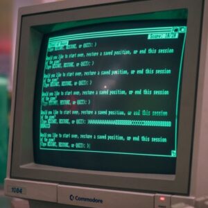 A commodore showing a text game